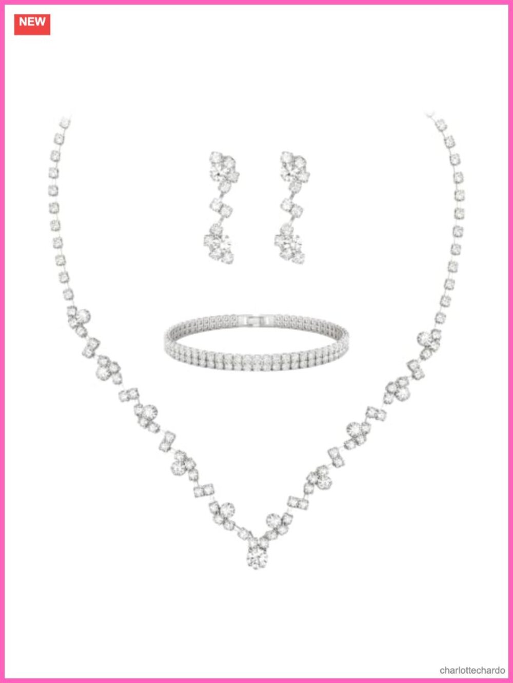 3 Pc Rhinestone Crystal Jewelry Set Necklace Earrings Bracelet